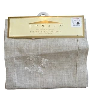 Domain Beige Floral Embroidery All Occasions Everyday Table Runner 13”x72” NEW